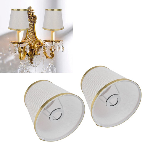 Cyrank Lampshades Set of 2, Drum Lampshades Beige Lampshades with Gold Edge Trim Chandelier Mini Lamp Shade Small Lamp Shade Light Shades for Lamps Barrel Fabric Lampshade for Candelabra Bulbs