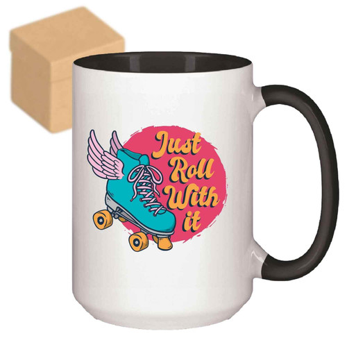 Skate Lover's Gift, Ideal For Son's Birthday - Just Roll With It, Winged Roller Skate Quote, 11oz 15oz Inner Color Accent Mug