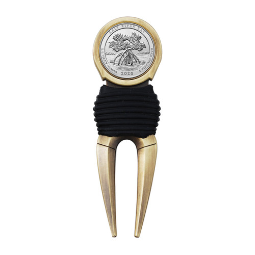 US 2020 Virgin Islands Salt River Bay National Historical Park BU Uncirculated Quarter Coin Magnetic Golf Ball Marker Antique Brass Finish Divot Tool