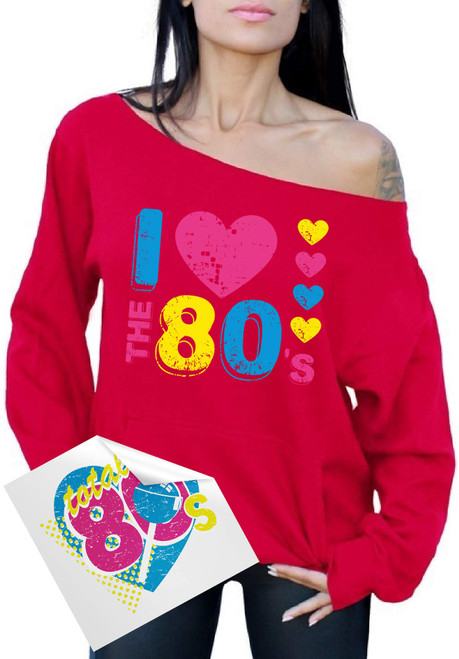 Awkward Styles Women's I Love The 80's Off The Shoulder Sweatshirt for 80's Fans + Sticker Gift (XL, Red) Awkward Styles Women's I Love The 80's Off The Shoulder Sweatshirt for 80's Fans + Sticker Gift (XL, Red)