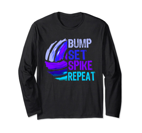 Girls Volleyball Bump Set Spike Repeat Blue Purple Teen Long Sleeve T-Shirt