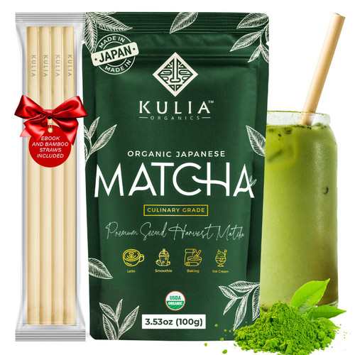 Kulia Organic Culinary Grade Matcha Powder (100g)- Authentic Japanese Matcha Green Tea Powder-Best Matcha Tea Powder Harvested in Japan-Matcha Tea Powder Latte - Zero Sugar, Vegan & 0 Calories Kulia Organic Culinary Grade Matcha Powder (100g)- Authentic Japanese Matcha Green Tea Powder-Best Matcha Tea Powder Harvested in Japan-Matcha Tea Powder Latte - Zero Sugar, Vegan & 0 Calories