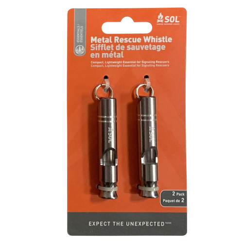 S.O.L. Survive Outdoors Longer Metal Rescue Whistle, 2ct (3 Packs)