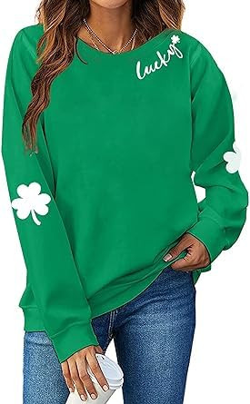 BAHELS St Patricks Day Sweatshirt - Cheers Shamrocks Long Sleeve Sweatshirts Women Casual Irish Long Sleeve Pullover Tops Green