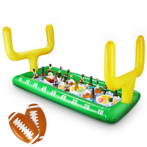Inflatable Football Field Cooler Football Party Drink Cooler and 2 Pcs Inflatable Football Football Beach Balls Inflatable Cooler Buffet for Football Party Favors for Birthday Sports Party Decorations