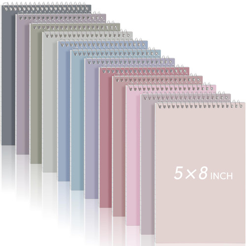 Fuutreo 12 Pack 5'' x 8'' Small Spiral Notebooks Office Steno Book Durable Spiral Steno Books College Ruled White Paper 70 Sheets Pastel Colors Covers for School University College (Pastel Color)