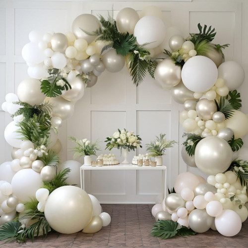White Balloon Garland Double Stuffed Pearl White Ivory Balloons Nude White Balloons Cream White Beige Balloons Neutral Blush Arch Kit for Wedding Bridal Baby Shower Birthday Party Decorations