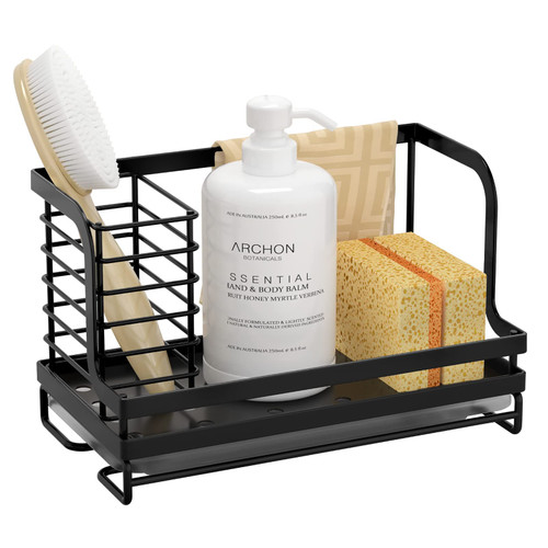 ODesign Sink Caddy,Kitchen sink Organizer Caddy Holder with Drain Pan Sponge Scrubber Brush Kitchen Caddy for Countertop Sponge Holder for Kitchen Sink,SUS304 Stainless Steel Rustproof - Black ODesign Sink Caddy,Kitchen sink Organizer Caddy Holder with Drain Pan Sponge Scrubber Brush Kitchen Caddy for Countertop Sponge Holder for Kitchen Sink,SUS304 Stainless Steel Rustproof - Black