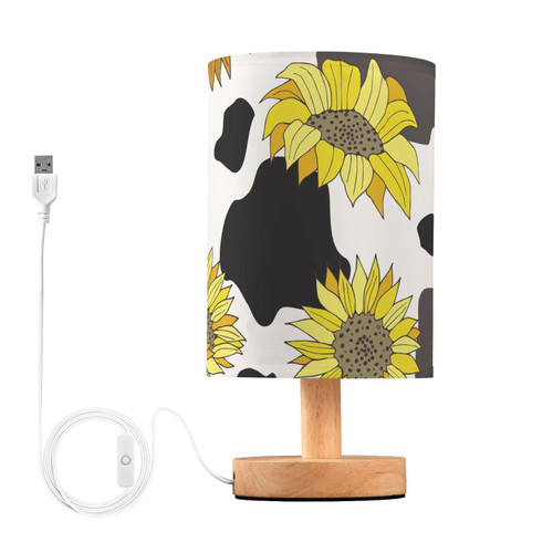 ALAZA Black and White Cow Print with Sunflowers Bedside Table Lamp with USB, Touch Control Nightstand Lamp for Bedroom Living Room