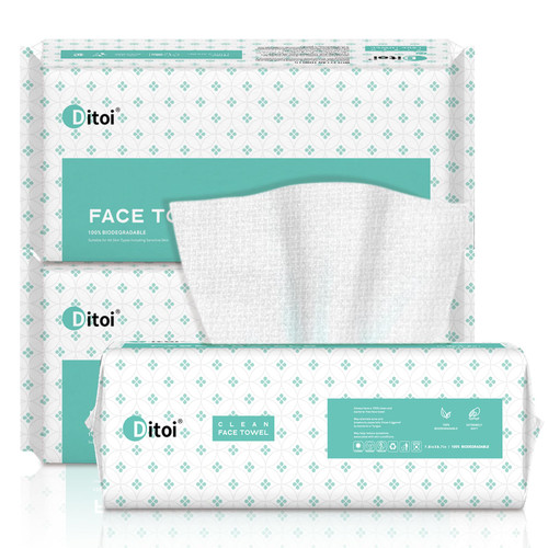 Ditoi Clean Face Towels, Disposable Biodegradable Facial Towels, Super Soft and Thick Facial Tissue for Skin Care, Makeup Remover Dry Wipes, Lint- free Facial Wash Cloth for Sensitive Skin, 180 Count