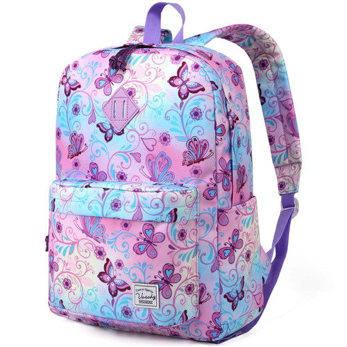 VASCHY Backpack for School, Lightweight Water Resistant Bookbag Schoolbag Casual Daypack for Teen Girls Butterflies