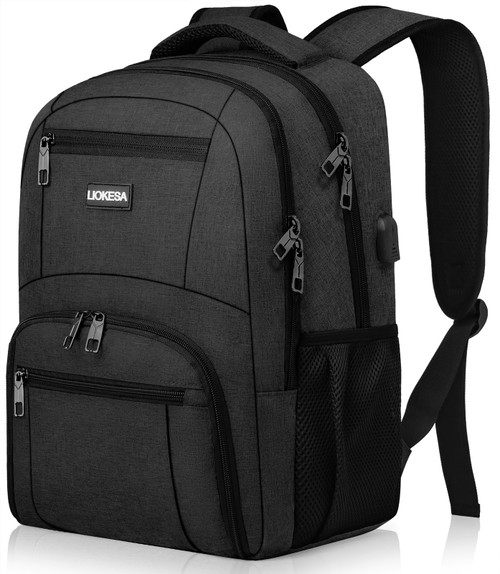 Liokesa Travel Backpack, Large Laptop Backpack with USB Charging Port, Anti Theft Slim School Backpack for Men, Business Water Resistant College Bookbag Fits 15.6 Inch Computer Backpack, Black