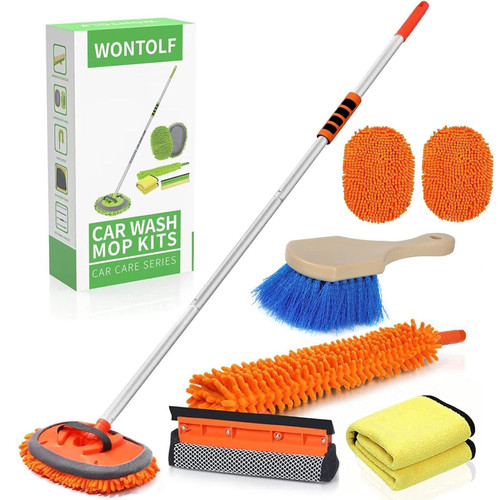 Wontolf 62'' Car Wash Brush with Long Handle Chenille Microfiber Car Wash Mop Car Washing Brush Cleaning Kit Windshield Window Squeegee Car Duster Microfiber Towels for Cars RV Truck Boat 9PCS Wontolf 62'' Car Wash Brush with Long Handle Chenille Microfiber Car Wash Mop Car Washing Brush Cleaning Kit Windshield Window Squeegee Car Duster Microfiber Towels for Cars RV Truck Boat 9PCS