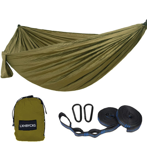 Camping Hammock Double & Single Portable Hammocks Ultralight Nylon Parachute Hammocks with 2 Tree Straps for Backpacking, Travel, Beach, Backyard, Camping, Hiking (Large, Army Green)