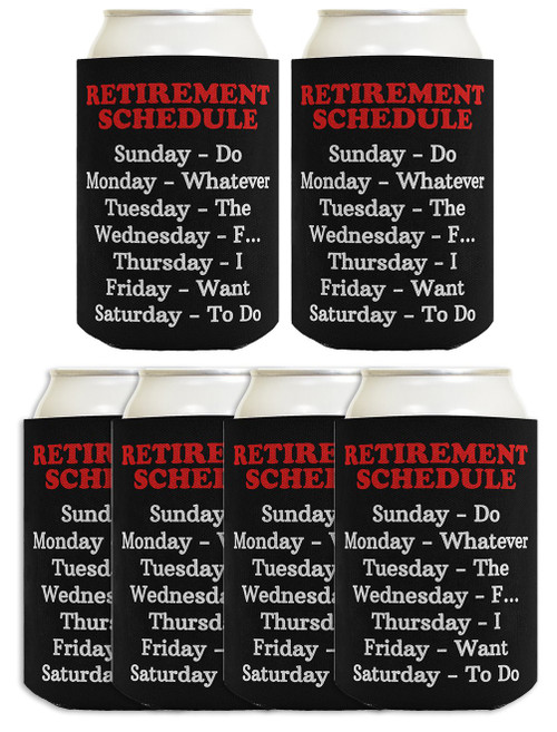 Funny Retirement Gag Gifts Retirement Schedule Retirement Gift Ideas 6 Pack Can Coolie Drink Coolers Coolies Black