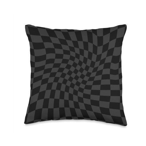 Classic Wavy Black Checkered by Ryan Co. Classic Wavy Black Checkered Retro Checkerboard Pattern Throw Pillow, 16x16, Multicolor