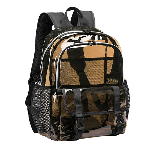 KUI WAN Clear Backpack, Large Clear Bag Stadium Approved Heavy Duty PVC Transparent See Through Backpacks for College,Stadium,Work,Security,Festivall,Clear Black