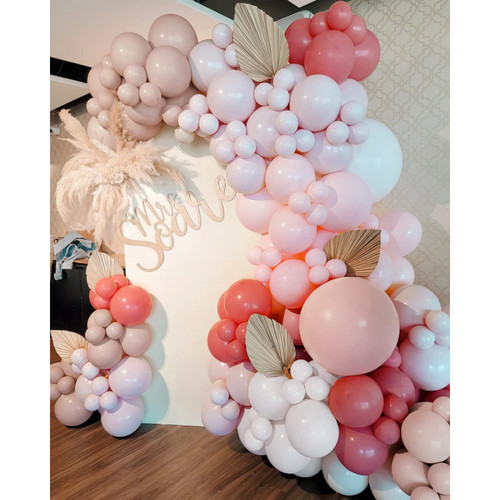 Dusty Rose Pink and White Balloons Garland Arch Kit Double Stuffed Matte Light Pink Blush Pink Latex Balloon Different Sizes 18 12 10 5In Boho Ballon for Birthday Party Holiday Decorations