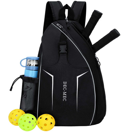 Dec-Mec Pickleball Bag, Adjustable Sling Bag, for Pickleball Paddle, Tennis, Pickleball Racket and Travel for Women Men (Black)