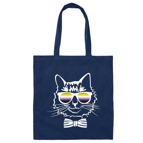 Cool Cat Nonbinary Flag Gender Neutral Subtle Enby Non Binary Enby Cute Nonbinary Navy Black Multicolor Canvas Tote Bag
