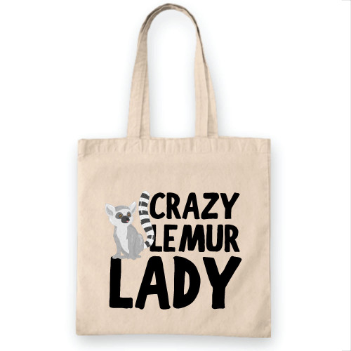 Crazy Lemur Lady Funny Mom Tote Bag Mothers Day Gift Natural White Multicolor Canvas Tote Bag