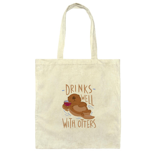 Funny Otter Wine Glass Gift For Wine Lovers and Art Lovers Natural White Multicolor Canvas Tote Bag