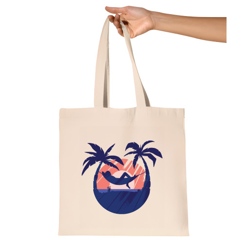 Gift for Relaxation Lovers Enjoy the Sunset from a Hammock Between Two Palms Holiday Gift Natural White Multicolor Canvas Tote Bag