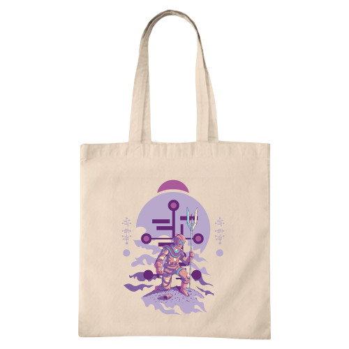 Gift for Sci Fi Fans Alien Kneeling Illustration Natural White Multicolor Canvas Tote Bag