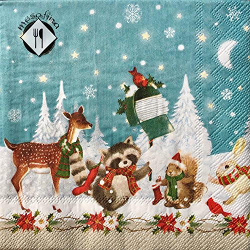 Nantucket MesaFina Paper Luncheon Napkins, Christmas Playful Forrest Animals, 20 ct