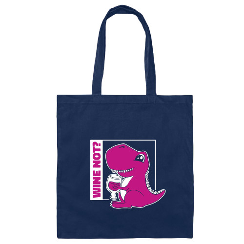 Gift Idea for Wine Lovers Cute Dinosaur Quote Design Navy Black Multicolor Canvas Tote Bag