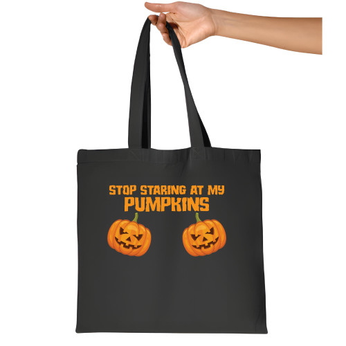 Halloween Gift Idea for Pumpkin Lovers Stop Staring at my Pumpkins Navy Black Multicolor Canvas Tote Bag