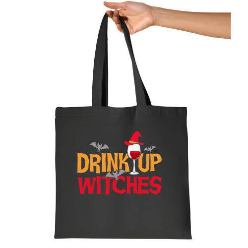 Halloween Gift Idea for Witches Drink Up Witches Wine Navy Black Multicolor Canvas Tote Bag