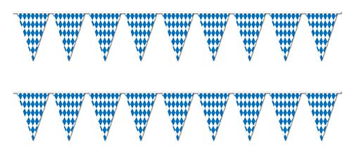 Beistle S57774AZ2 Oktoberfest Pennant Banners 2 Piece, 17" x 30' Blue/White
