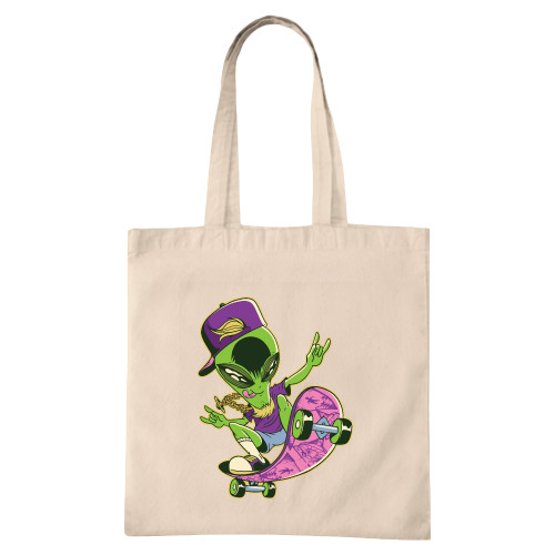 Skateboarding Gift for Alien Skater Fans Natural White Multicolor Canvas Tote Bag