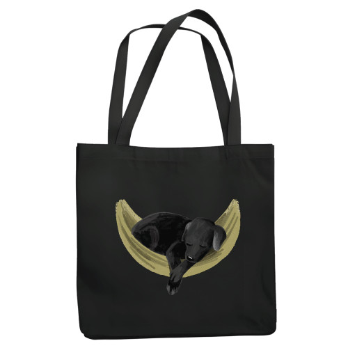 Unique Gift Idea for Dog Lovers Black Labrador Dog Sleeping on a Hammock Navy Black Multicolor Canvas Tote Bag