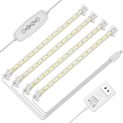 LED Plant Grow Light for Indoor Plants,Full Spectrum Grow Light Strip with Auto Switch ON/Off Timer, 5 Dimmable Levels 144 LEDs Sunlike Grow Lamp for Hydroponics Succulent,Waterproof 4 Pack