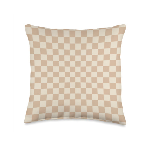 Brown Checkerboard Aesthetic Tan Boho Pattern Light Beige Brown Checkered Aesthetic Big Tan Checkerboard Throw Pillow, 16x16, Multicolor
