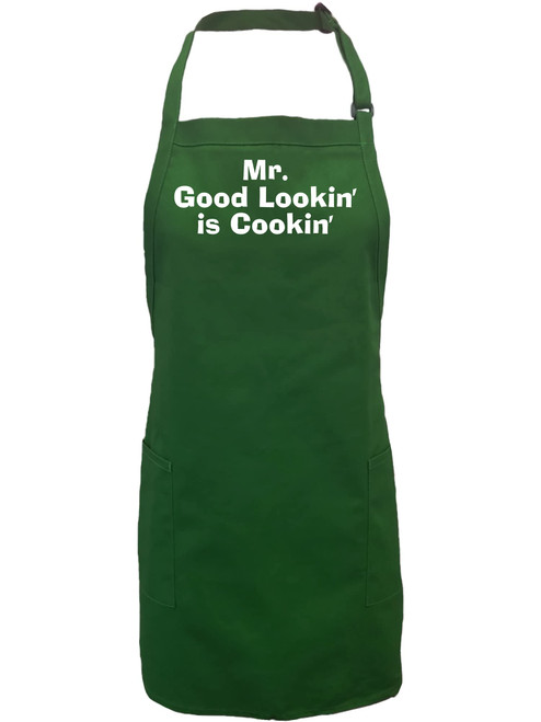 zerogravitee Mr. Good Lookin' is Cookin' Apron with 2 patch pockets in Hunter Green - One Size