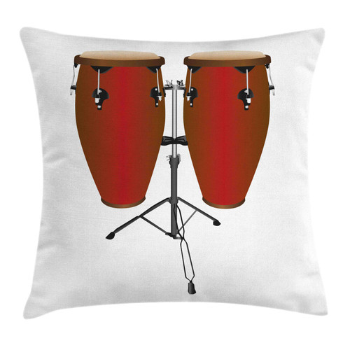 Ambesonne Drums Throw Pillow Cushion Cover, Illustration of a Pair of Conga Drums on a Plain Background Cuba Culture Items, Decorative Square Accent Pillow Case, 20" X 20", Ruby and White