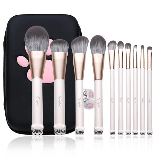 Makeup Brushes Set 10 Pcs Premium Synthetic Foundation Powder Blush Eyeshadow Concealer Makeup Brushes with Cute Cat Designed Handle Professional Makeup Brushes Kit