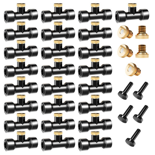 Misting Nozzles Kit Include 30 Pcs Misting nozzle 25 Pcs Misting 5 Pcs Plug nozzle tees for Outdoor Spray Cooling System (60 Pieces)