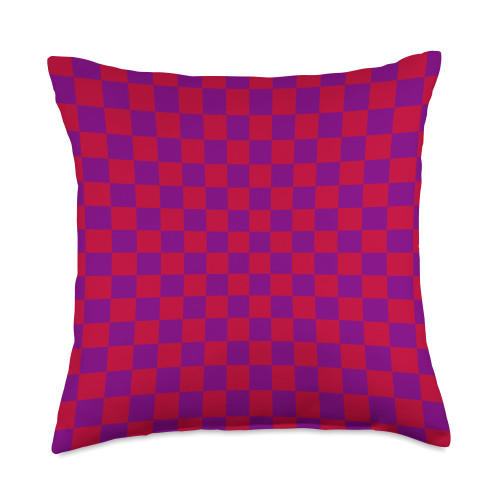 Cool Checkered Designs by LOU Purple and Red Checker Checkerboard Aesthetic Throw Pillow, 18x18, Multicolor