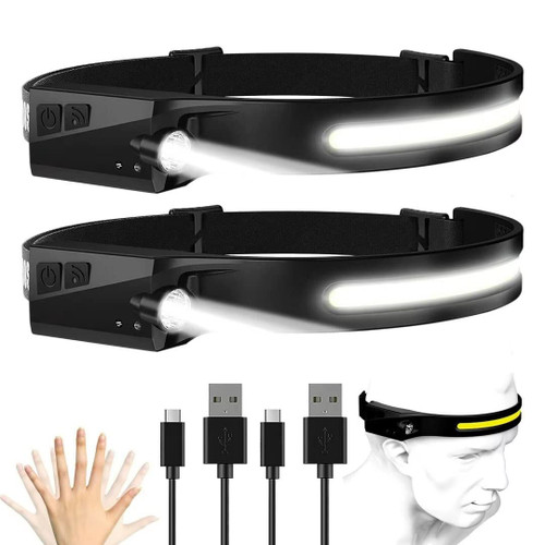 2-Pack LED Headlamp Sensor Headlight with Built-in Battery Flashlight 5 Lighting Modes Waterproof USB Rechargeable Head Lamp Torch Work Light