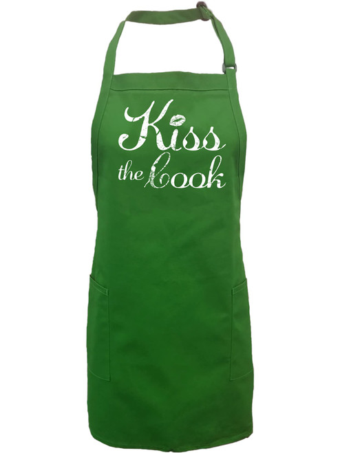 zerogravitee Kiss The Cook Apron with 2 patch pockets in Kelly Green - One Size