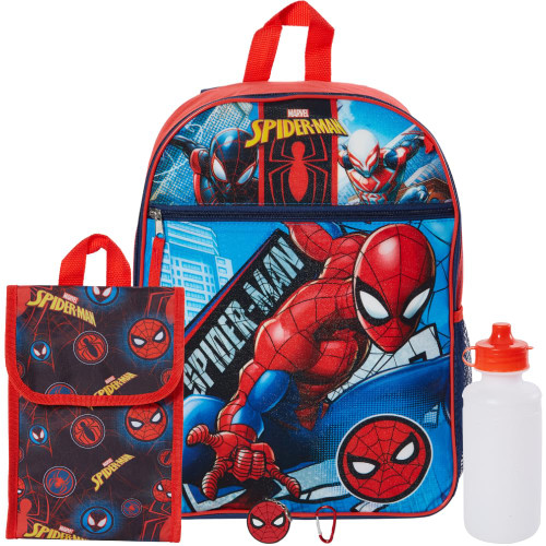 Fast Forward Marvel Spiderman Backpack Set for Kids, 16 inch with Lunch Bag and Water Bottle