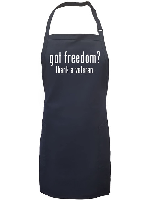 zerogravitee Got Freedom? Thank A Veteran Apron with 2 patch pockets in Navy - One Size