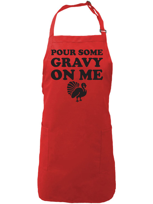 zerogravitee Pour Some Gravy On Me Apron with 2 patch pockets in Red - One Size