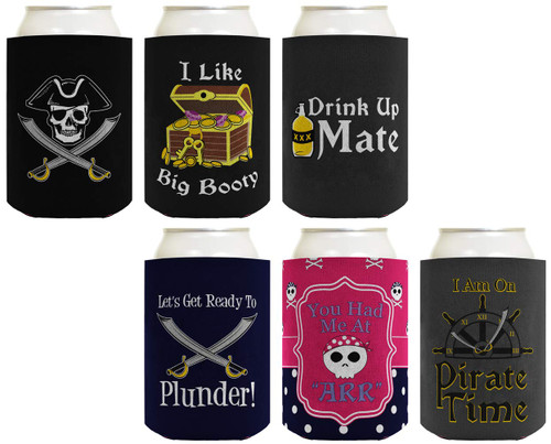 Funny Beer Coolie Pirate Gift Bundle Nautical Sailing Boating Gift Bundle 6 Pack Can Coolie Drink Coolers Coolies Pirate