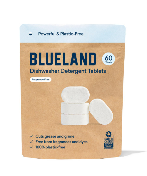 BLUELAND Dishwasher Detergent Tablet Refill 1 Pack - Plastic-Free & Eco Friendly Alternative to Liquid Pods or Sheets - Natural, Sustainable - 60 Washes