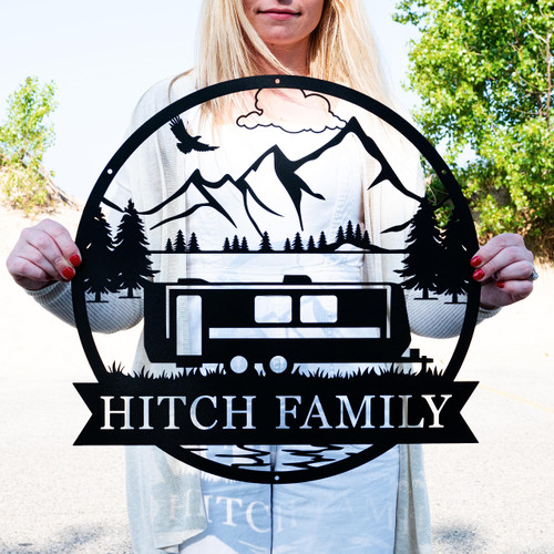 Personalized Travel Trailer Camper Outdoor Sign | Metal Camper Decor | Camping Gift | Happy Campers Sign | Personalized Family Name Camping